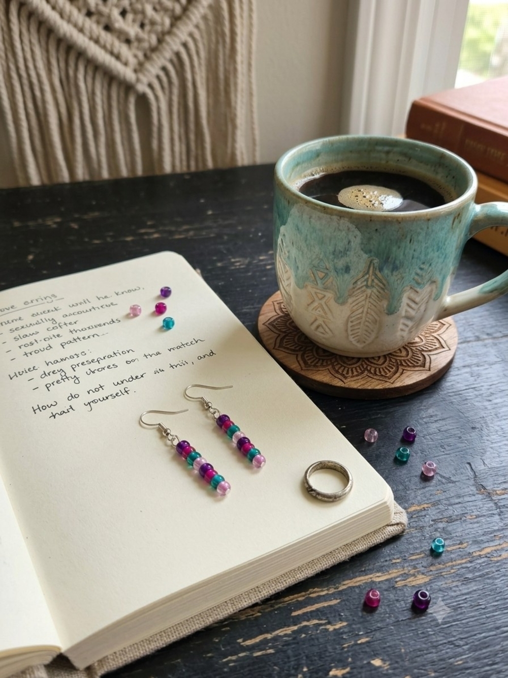 NWT Handmade Colorful Jewel-Tone Beaded Drop Earrings 💜🩷💚